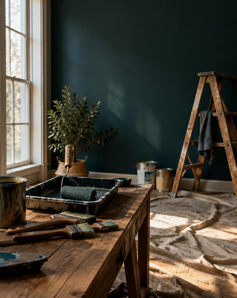 A painter's prepared workspace